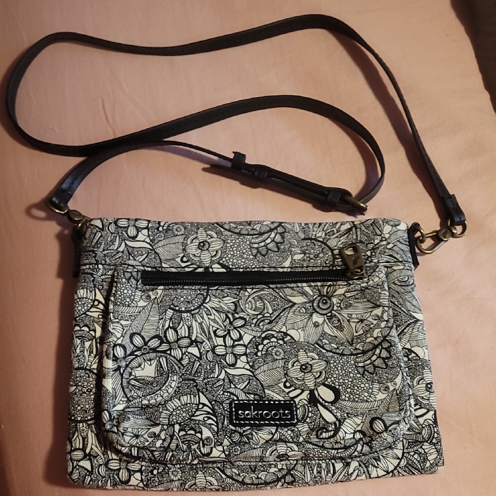 Sakroots Monochrome Floral Crossbody Bag